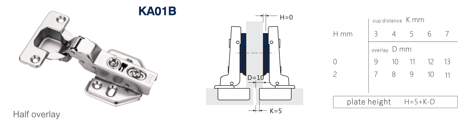 KA01B One-way hydraulic fixed mounting plate hinge